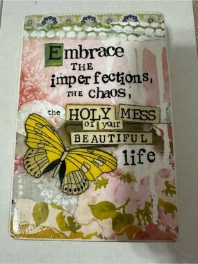 Kelly Rae Roberts Embrace the Imperfections Art Plaque - Yellow Butterfly